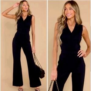 SPANX The Perfect Jumpsuit 1X Flare Leg Sleeveless Stretch Black Party Evening